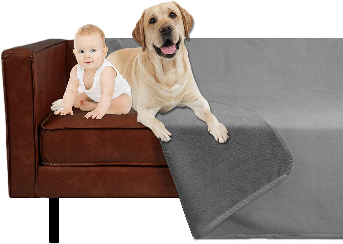 Ameritex Pet Bed Blanket Reversible 100% Waterproof Velvet Super Soft for Sofa and Bed (52x82 Inches, Light Grey+Grey)