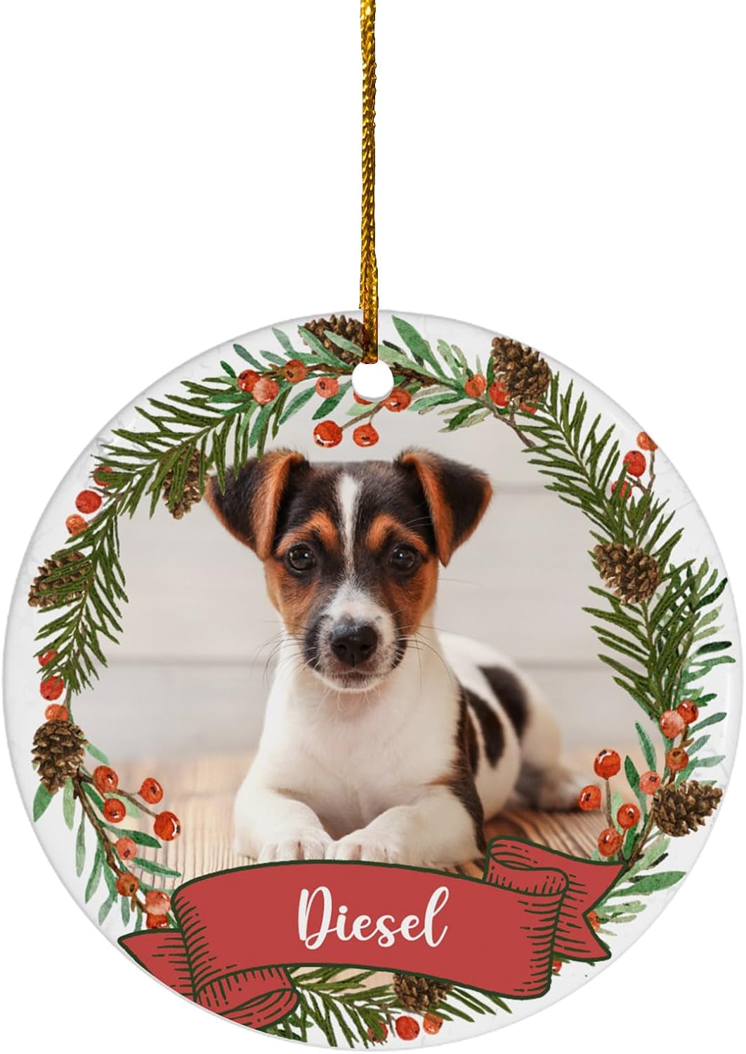 FLOCHIL Personalized Dog Christmas Ornaments, Custom Photo Name for Christmas Trees, Dog First Christmas Ornaments, Best Gifts for Pet Lovers