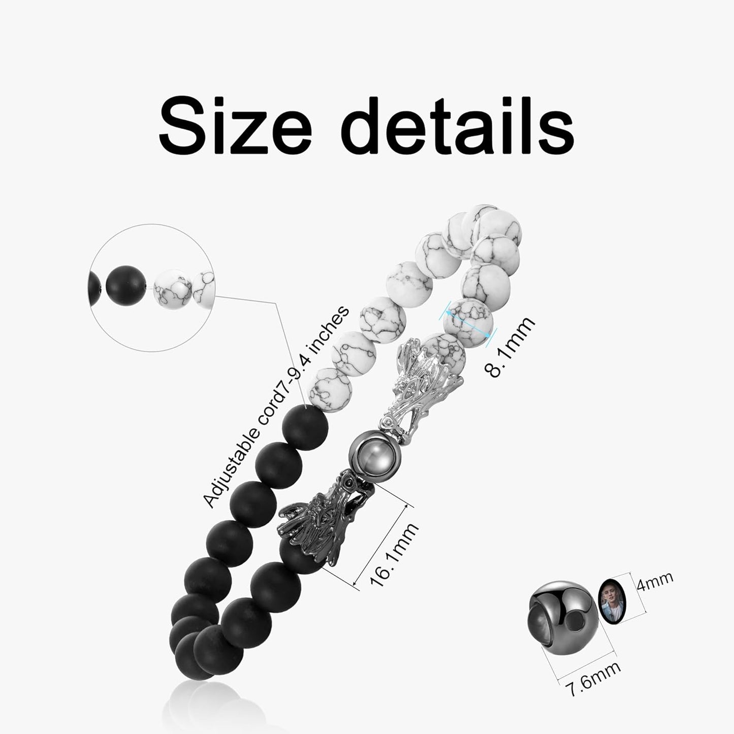 EMIRISTIC Custom Photo Bracelet - Personalized Picture Natural Stone Cuban Chain Bracelet - Any Special Day Gifts