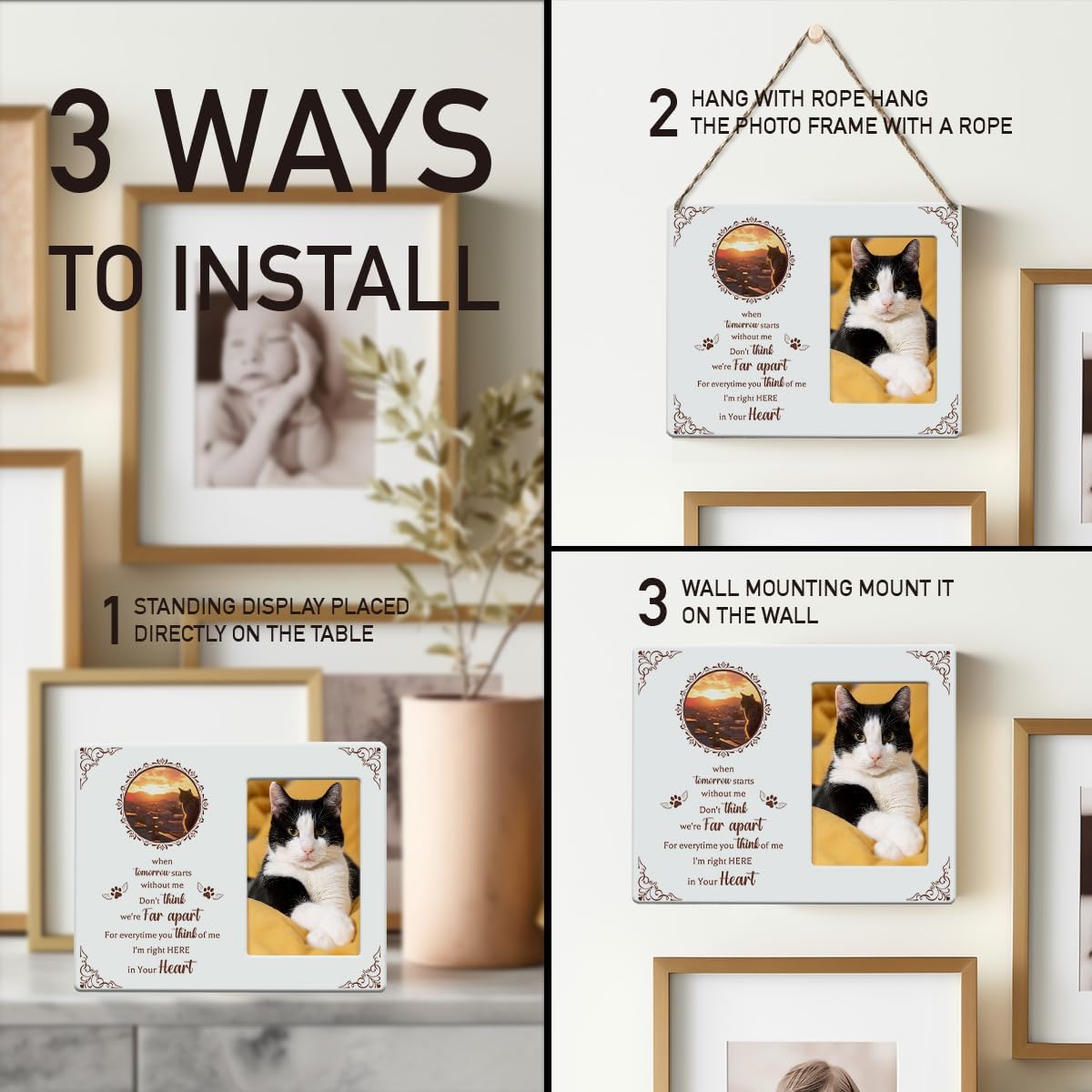 IAXIC Pet Cat Memorial Gifts for Loss of Cat Sympathy Gift Memorial Picture Frame, Pet Memory Picture Frame, Cat Pass Away Frames For Pictures Memorial, Pet Cat Memorial Photo Frame