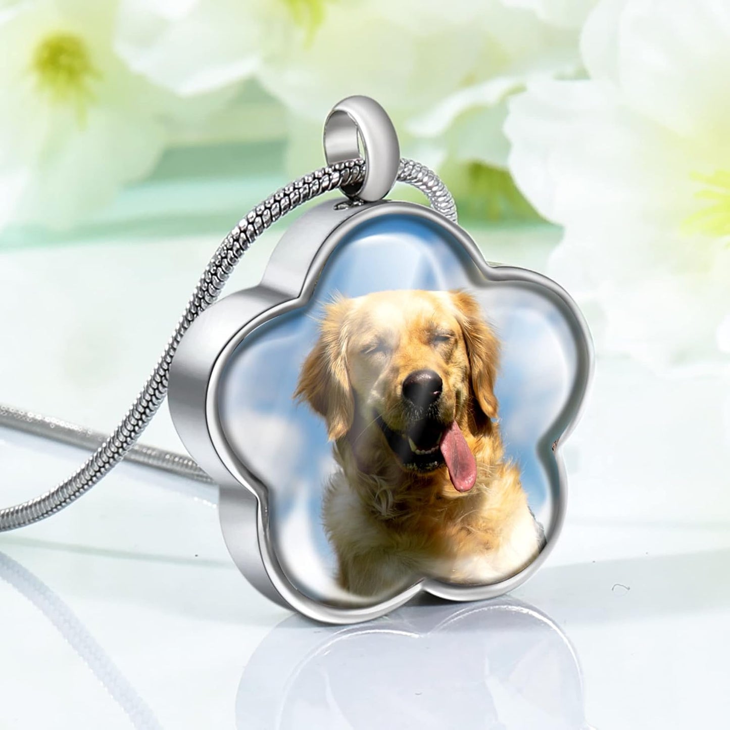Farfume Personalized Pet Urn Necklace for Dog Cat Ashes Cremation Pet Memorial Customized Photo Text Engraving Pendant Keepsake Funeral Jewelry