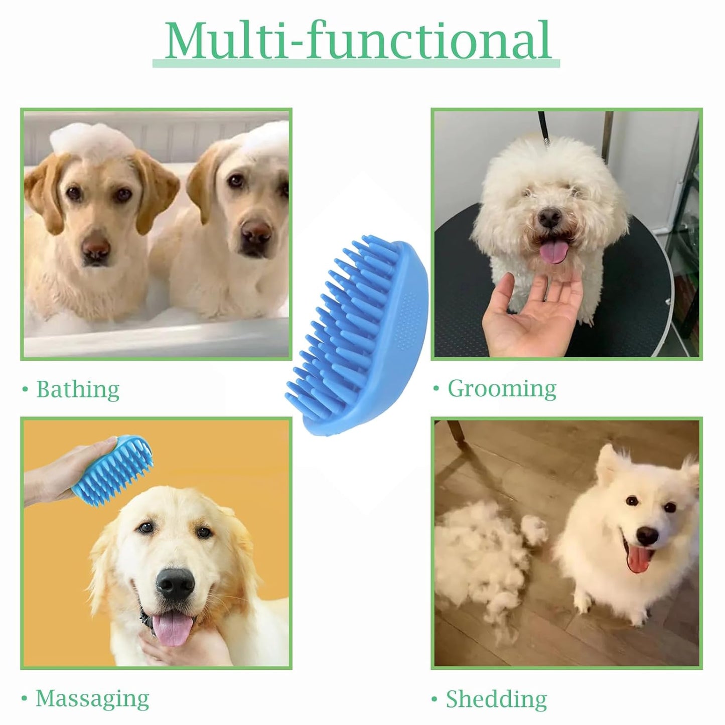 Dog Bath Brush, Pet Silicone Shampoo Brush, Rubber Shower Wash Curry Brush for Short Long Haired Dogs Cats Shedding Grooming and Massage, Pet Rubber Brush Removes Loose & Shed Fur (Blue)