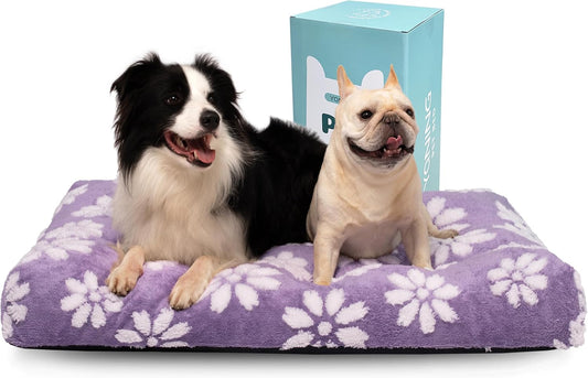 Dog Beds for Extra Large Dogs, Cute Thick Dog Bed for Crate Kennel, Fluffy Pet Bed with Removable Washable Cover and Anti-Slip Bottom, 41"x 28", Purple Flower
