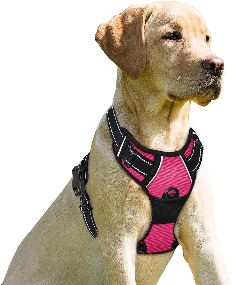 BARKBAY No Pull Dog Harness Front Clip Heavy Duty Reflective Easy Control Handle for Large Dog Walking(Pink,XS)