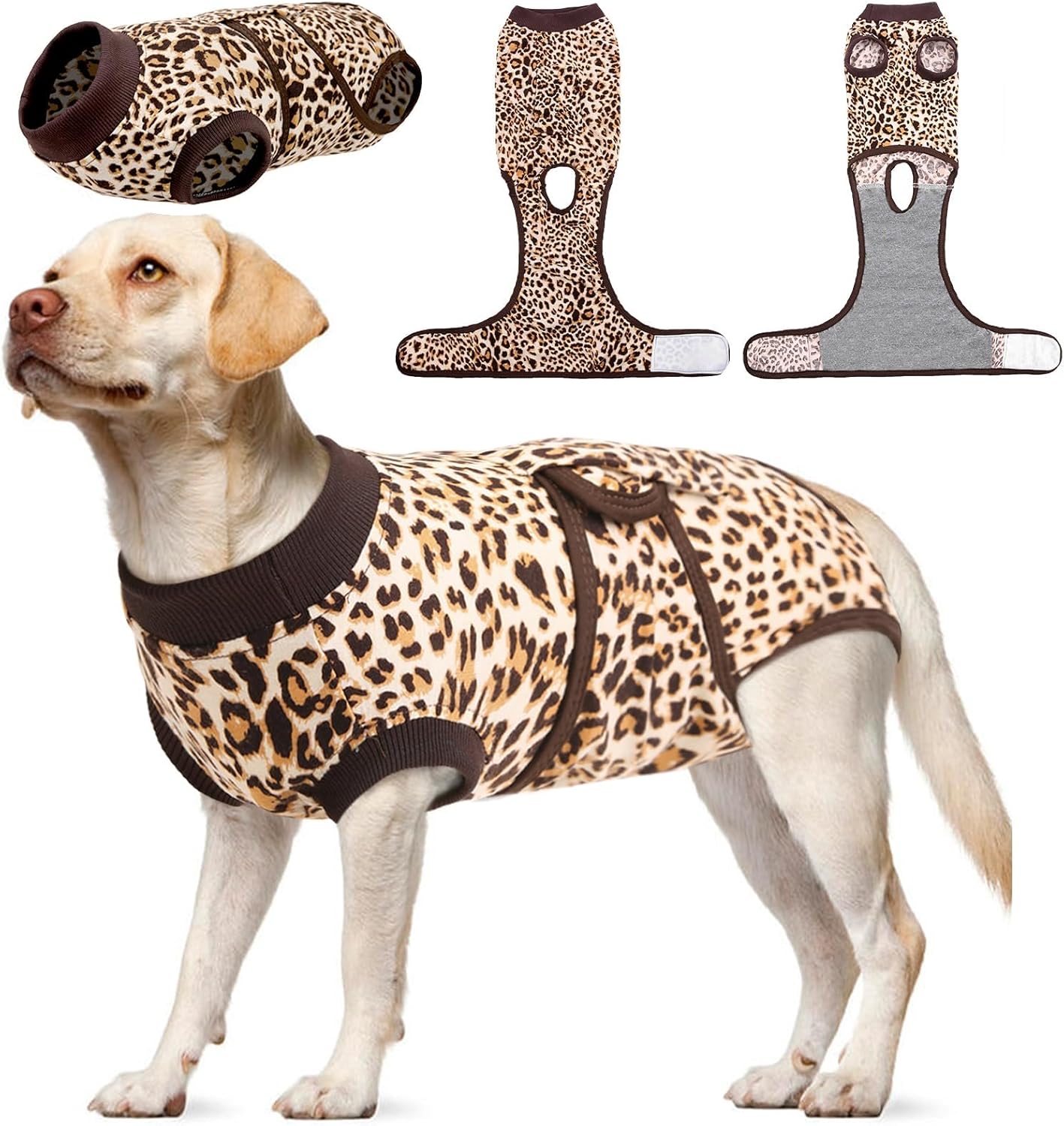 Kuoser Dog Recovery Suit Female, Dog Recovery Suit Female Doggie Onesie for Surgery, Post-Op Onesie for Female & Male Dogs, Soft Protective Wear, BrownLeopard L