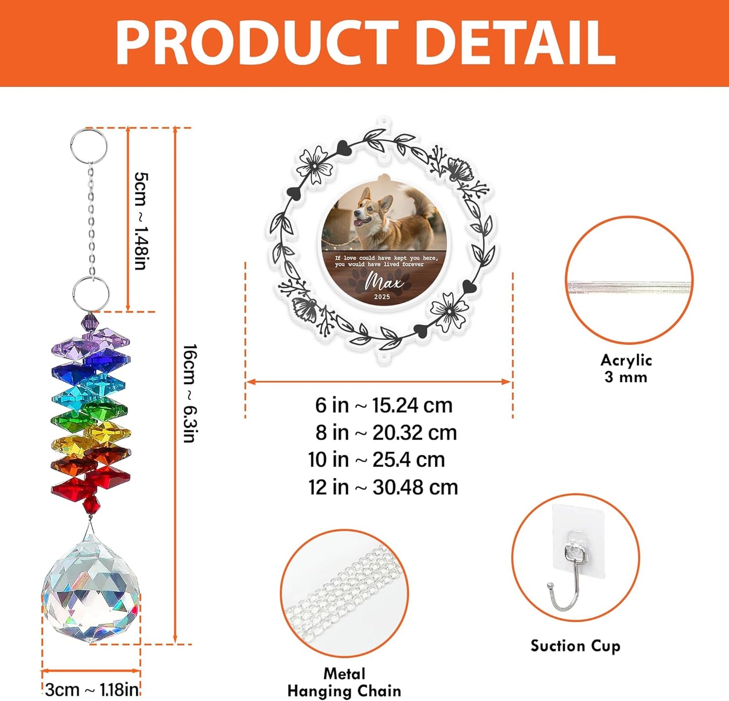 Personalized Dog Memorial Ornament Custom Pet Photo Suncatcher - Christmas, Birthday, Anniversary, New Year Gift for Dog Owner from Family - Loss of Pet Keepsake with Quote 2025