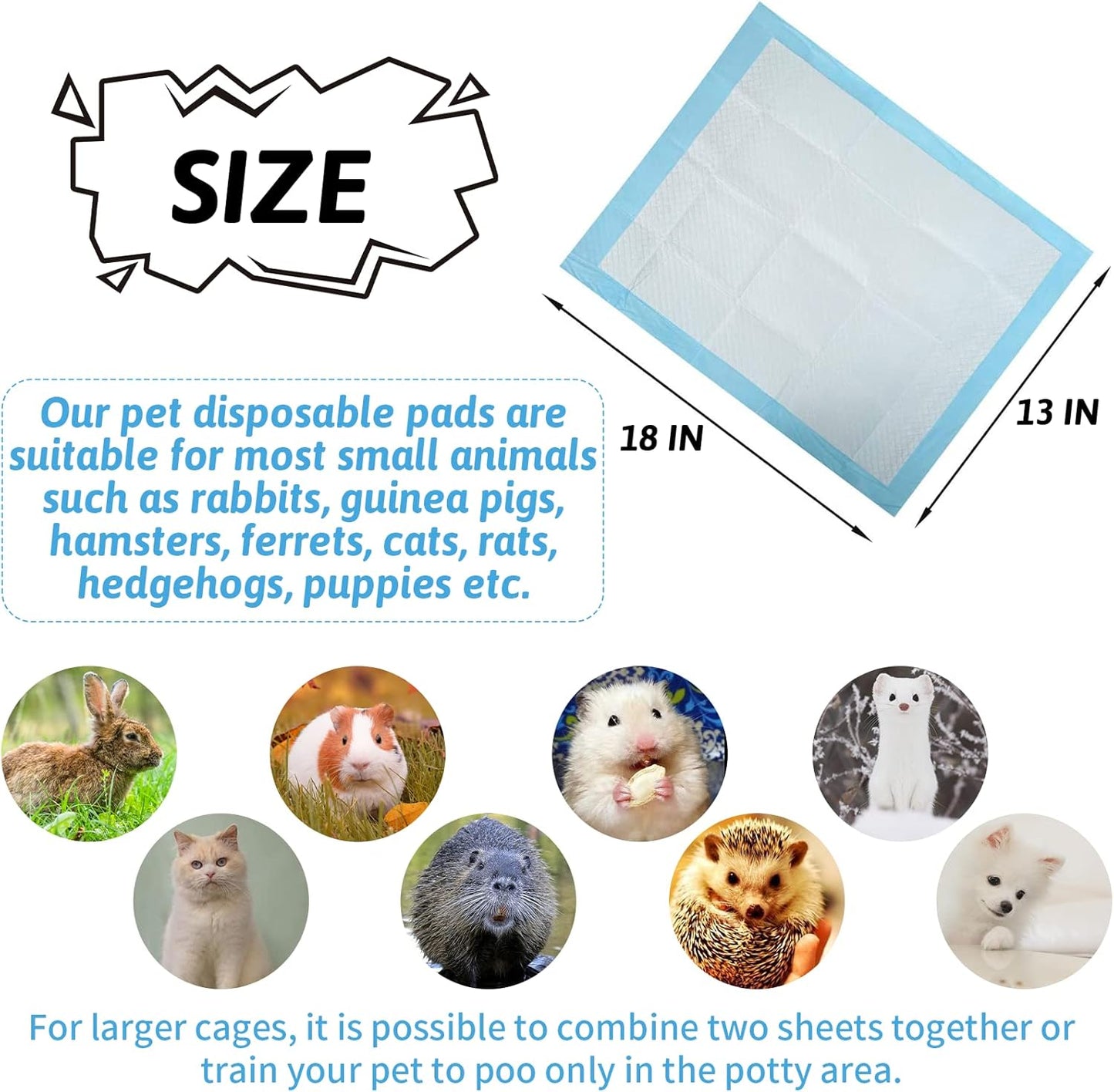 Tfwadmx 100 Pcs Rabbit Pee Pads Disposable Cage Liners Leak-Proof Super Absorbent Potty Training Pad for Puppy Guinea Pigs Hedgehog Hamsters Chinchillas Cats and Other Small Animals