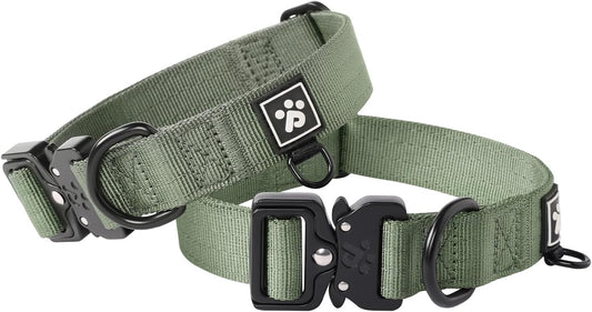 CLEPAWS Reflective Dog Collars for Large Dogs, Heavy Duty Tactical Dog Collar with Metal Buckle, Durable Pet Collar Quick Release, Reinforced Nylon No Pull Dog Collar (Evergreen, L)