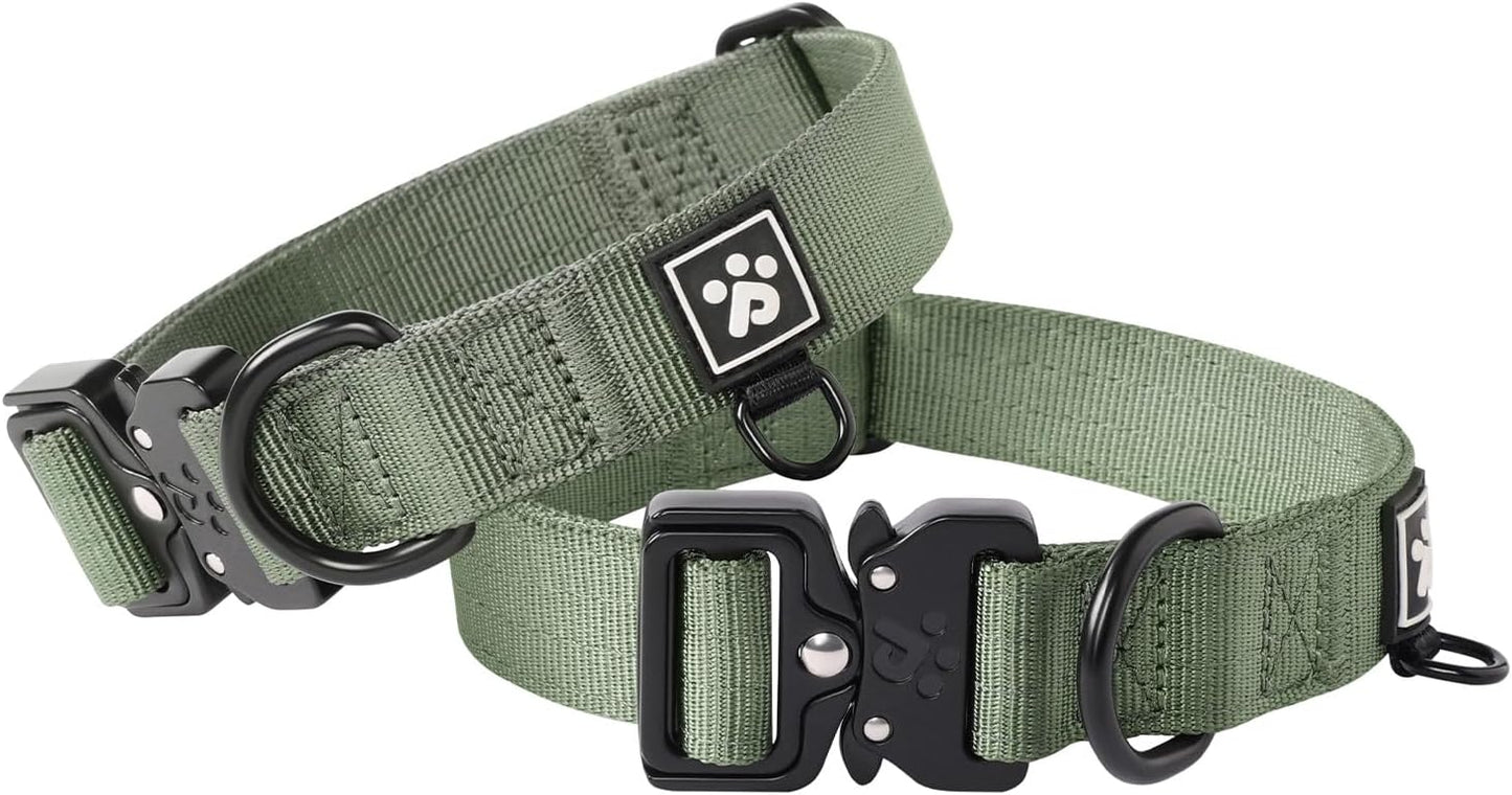 CLEPAWS Reflective Dog Collars for X-Large Dogs, Heavy Duty Tactical Dog Collar with Metal Buckle, Durable Pet Collar Quick Release, Reinforced Nylon No Pull Dog Collar (Evergreen, XL)