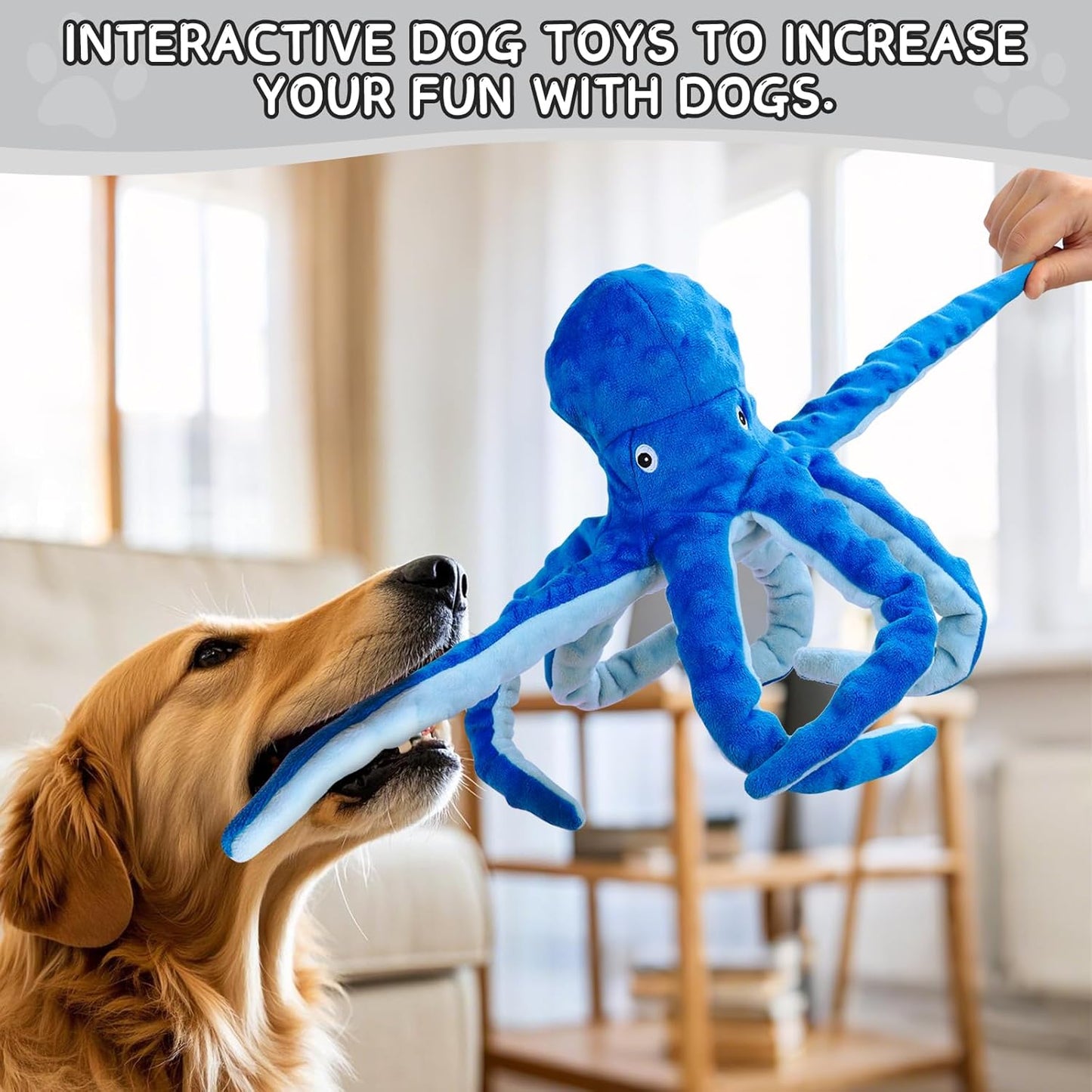 Octopus Squesky Dog Toys for Large Medium Small Dogs, Stuffed and Tough Plush Dog Toys for Aggressive Chewers(Blue)