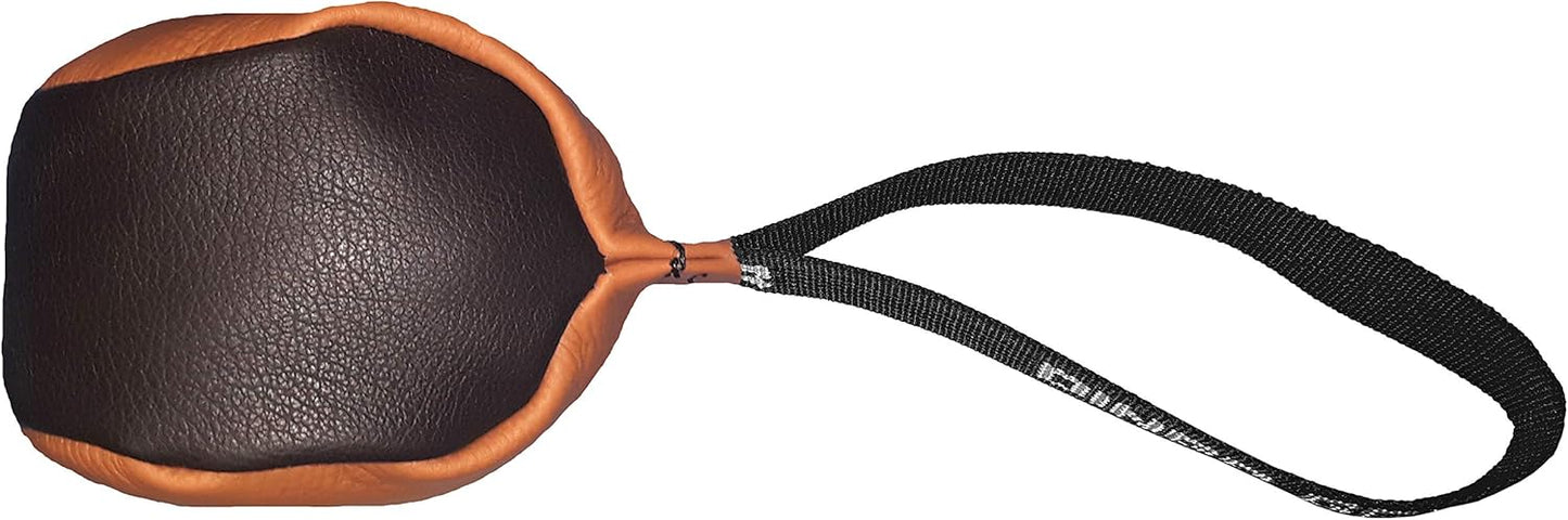 Dingo Gear Soft Genuine Leather Ball with a Handle for The Bite Training, Ø 11 cm Retrieve and Reward Dog Toy S02779, Random