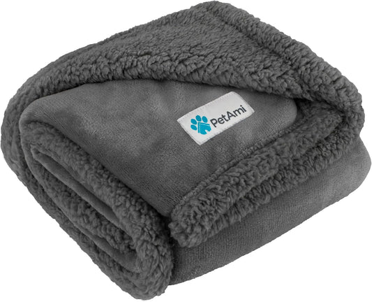 PetAmi Dog Blanket for Bed, XL Pet Blanket Large Dogs, Fleece Furniture Couch Cover Protector Sofa Car Crate Kennel, Soft Sherpa Cat Throw Plush Reversible Washable, Twin 60x80 Solid Dark Gray