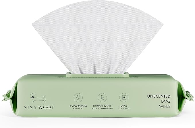 Dog Wipes – Fragrance-Free, Alcohol-Free, Hypoallergenic Pet Grooming Wipes with Aloe Vera, Biodegradable, for Dogs & Cats: Paws, Face, Ears & Butt – (70 Count)