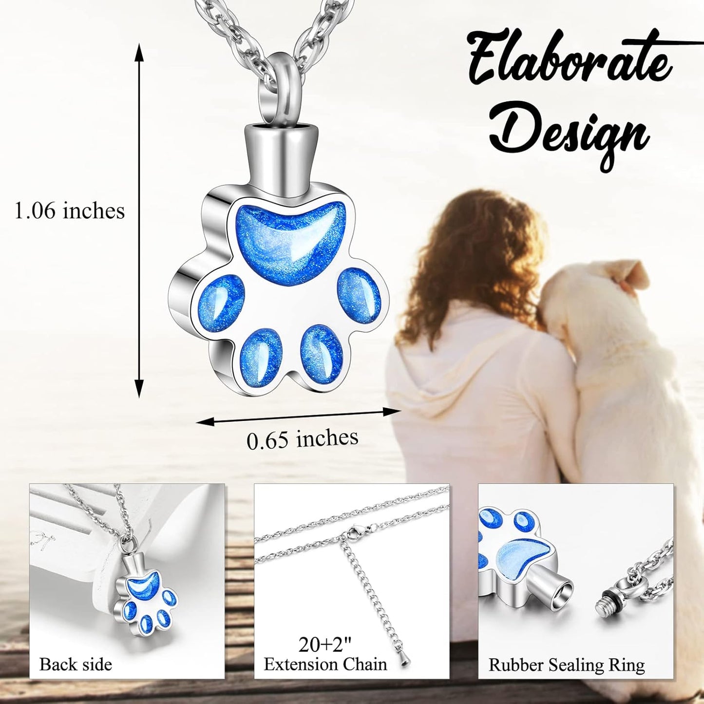 abooxiu Paw Print Urn Necklace for Ashes Cremation Necklace for Pet Ashes Stainless Steel Ash Necklace Memorial Ash Holder