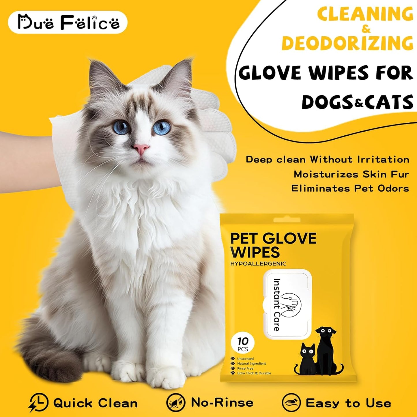 Pet Glove Wipes for Dogs Cats Disposable Dog Wipes Cleaning Deodorizing for Fur Paws and Butt Rinse Free Shampoo Mittens Cat Grooming Bath Wipes 30PCS