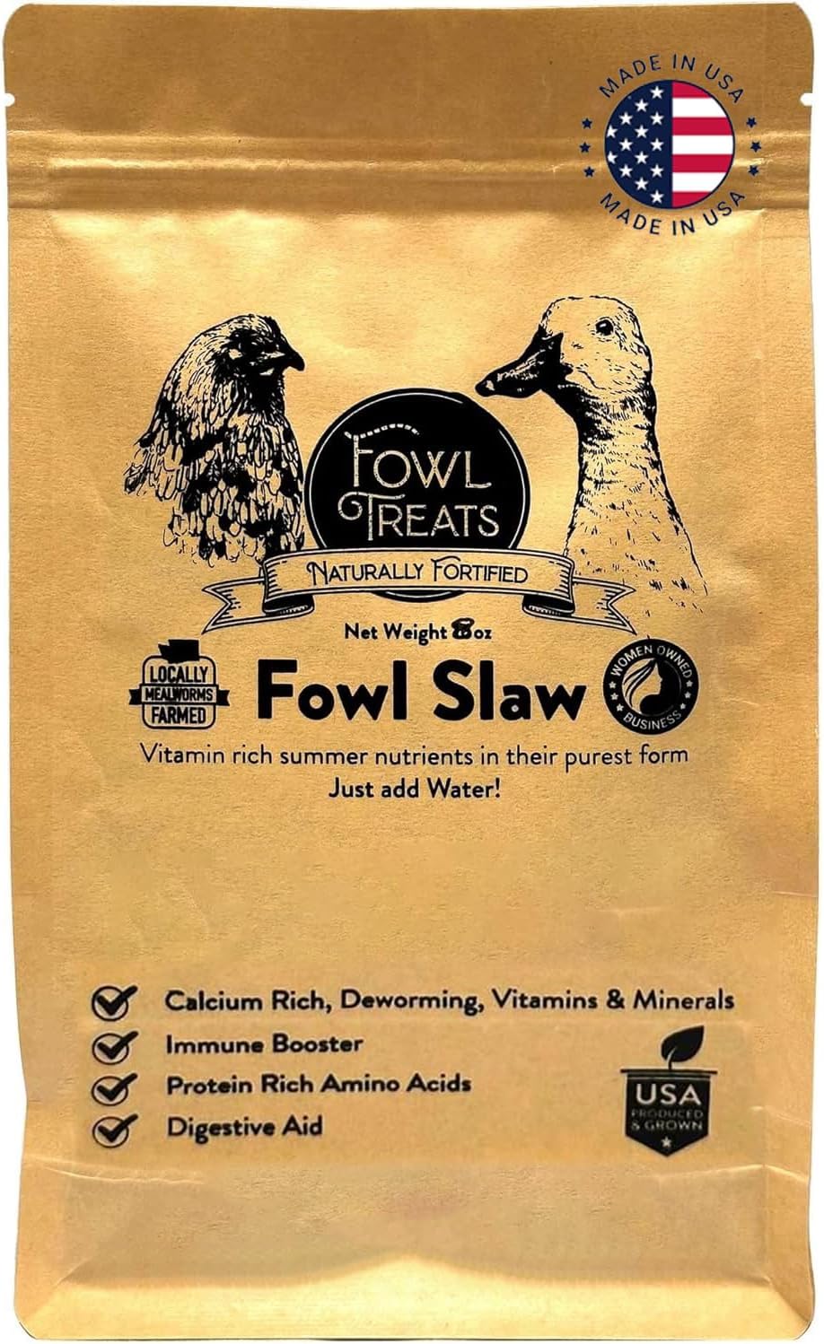 Naturally Fortified Fowl Slaw - Calcium Rich Supplements Suitable for Hens and Ducks, Contains USA Grown Ingredients – Natural Deworming – 8oz