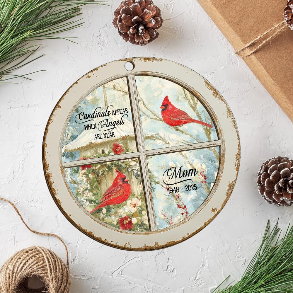 Personalized Cardinal Memorial Suncatcher – Custom Round Window Sun Catcher with Name & Years – “Cardinals Appear When Angels are Near” Hanging Ornament – in Memory of Mom, Dad, or Loved One Gift