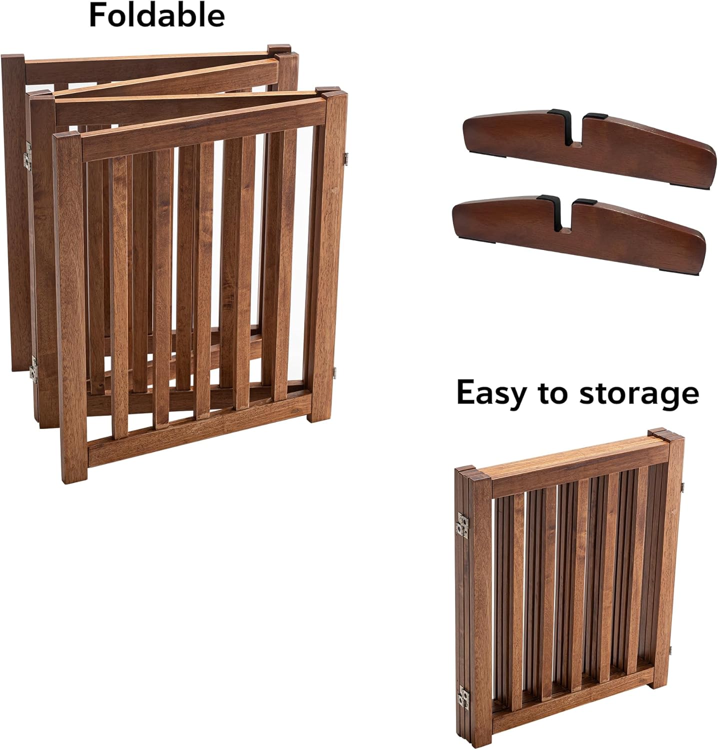 LZRS Solid Hardwood Freestanding Pet Gate,Wooden Dog Gates Indoor for Doorways,Nature Wood Dog Gates for The House,Stairs,Safety Fence,Oak,30" Height-4 Panels