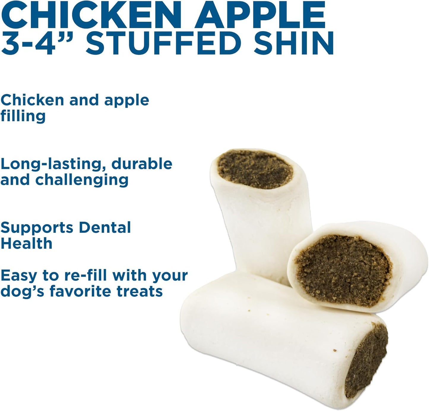 Best Bully Sticks Chicken and Apple Filled Bones - 3-4 Inch 5 Count (Pack of 1) - Long Lasting, Refillable Stuffed Dog Bone Treats for Dogs