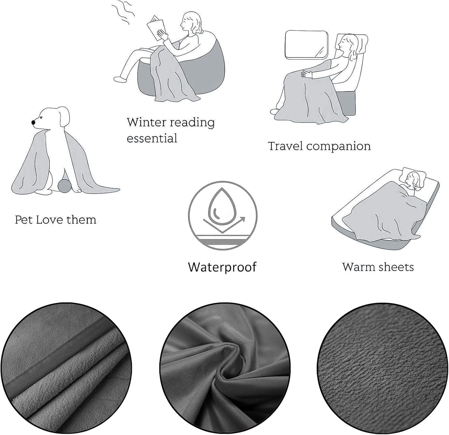 Ameritex Pet Bed Blanket Reversible 100% Waterproof Velvet Super Soft for Sofa and Bed (68x82 Inches, Light Grey+Grey)