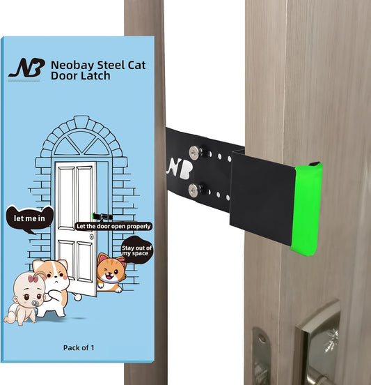 Cat Door Latch, Door Prop for Cats Keep Dogs Out of Cat Feeding Station & Litter Box, Cat Door Stopper with Silicone Anti-Collision Pad, Pet Door Interior Door Alternative, Steel Black