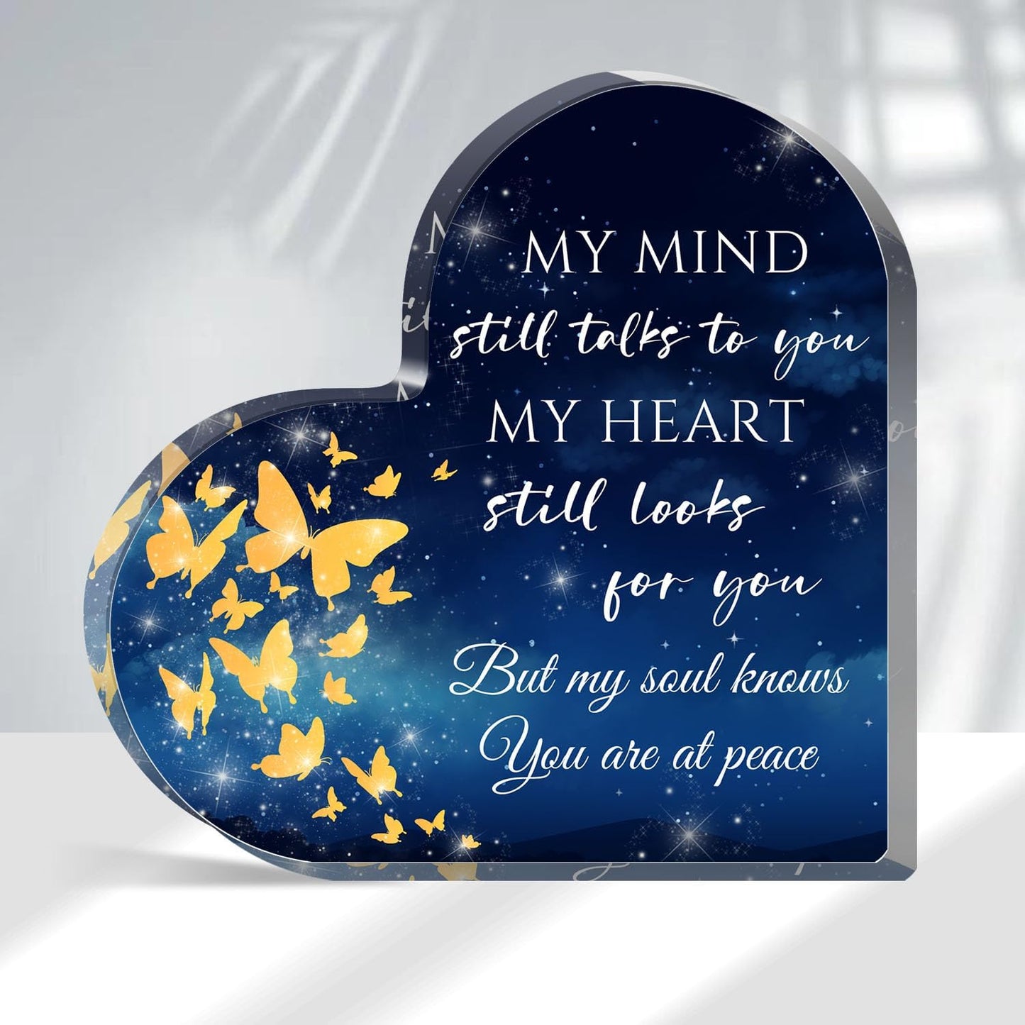 Xendelow Heart-Shaped Acrylic Decor Sign, Sympathy Gift for Loss, 5 x 5 x 0.6 inches