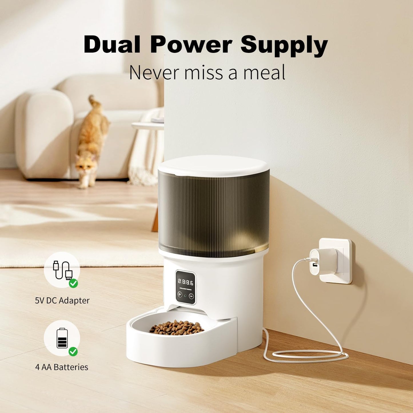 Automatic Cat Feeder & Water Dispenser, 4L Programmable Timed Cat Dry Food Dispenser with Dual Power, 3L Pet Fountain with Filter, 32dB Ultra-Quiet