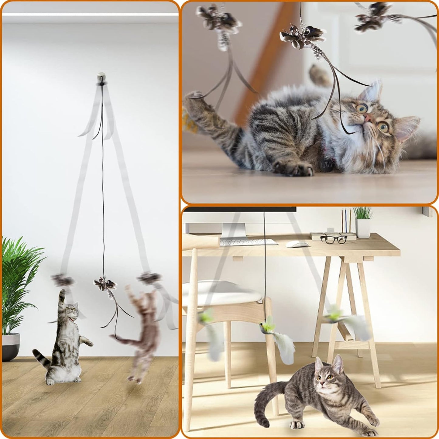 Cat Toys Indoor Hanging Door Retractable Flying Da Bird Cat Toy for Kitten Fun Exercise Interactive String Feather Hunting Chase (Longtail Warbler)