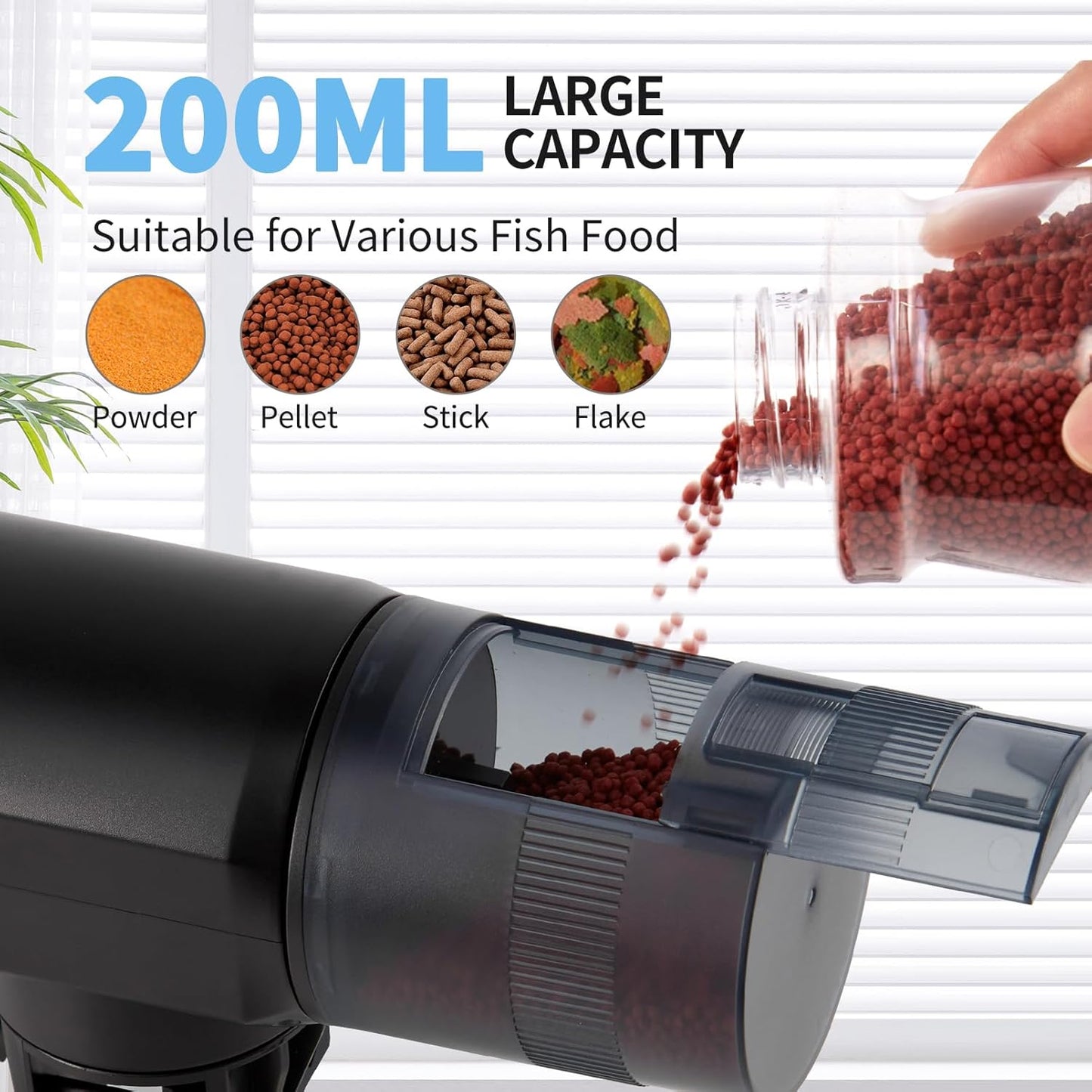 Automatic Fish Feeder for Aquarium: Rechargeable Fish Feeder Dispenser,Moisture-Proof & 200ML Large Capacity Betta Turtle Vacation Feeder,Auto Fish Food Dispenser Timer for Weekends/Business