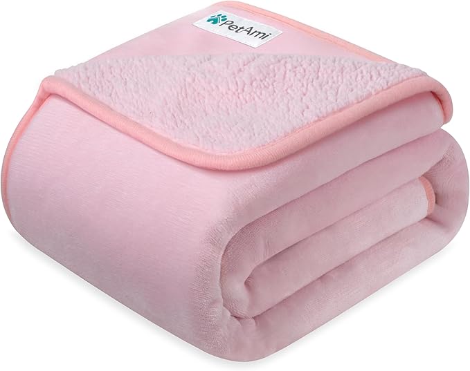 PetAmi Waterproof Dog Blanket for Extra Large Dogs, Pee Proof Pet Blanket for Bed Couch, Reversible Water Proof Blanket for Puppy Indoor Cat, Soft Dog Crate Cover Washable, Queen 90x90 Pink
