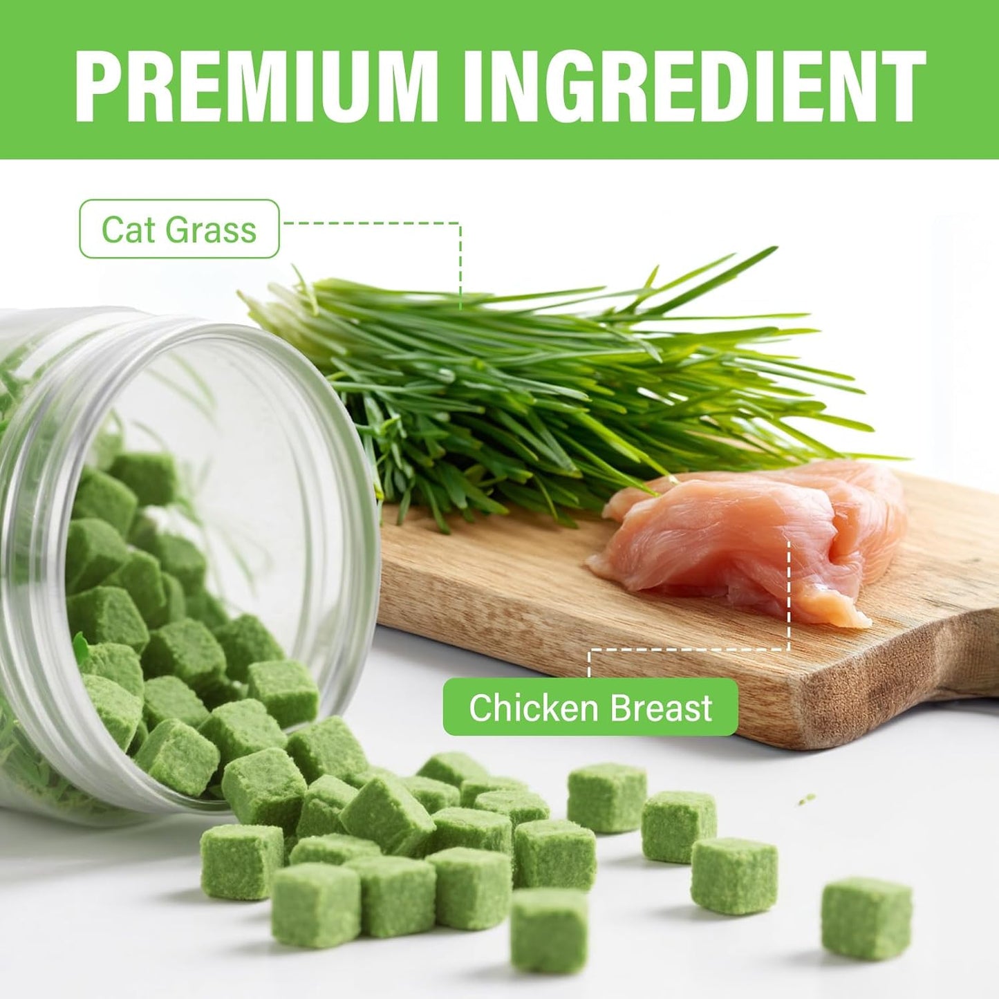 Natural Cat Grass Treats for Indoor Cats | Salmon & Catnip Dental Snacks | Hairball Control & Teeth Cleaning | Freeze-Dried Training Rewards