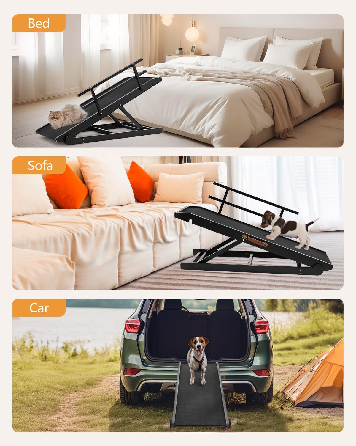 Dog Ramp for Bed, Dogs Bed Ramps for Large Dogs, Pet Ramp for Doggie to Get on Beds, 5-Position Pet Ramps for Large/Medium Dog for Couch/Car, Adjustable from 15" to 28" Height