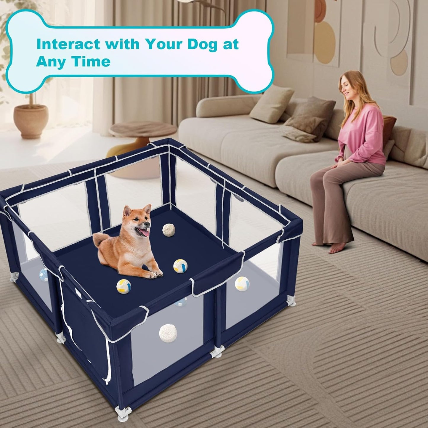 Dog Playpen 50 × 50 inch, Puppy Playpen with Bottom, 32 Inch Height Pet Playpen