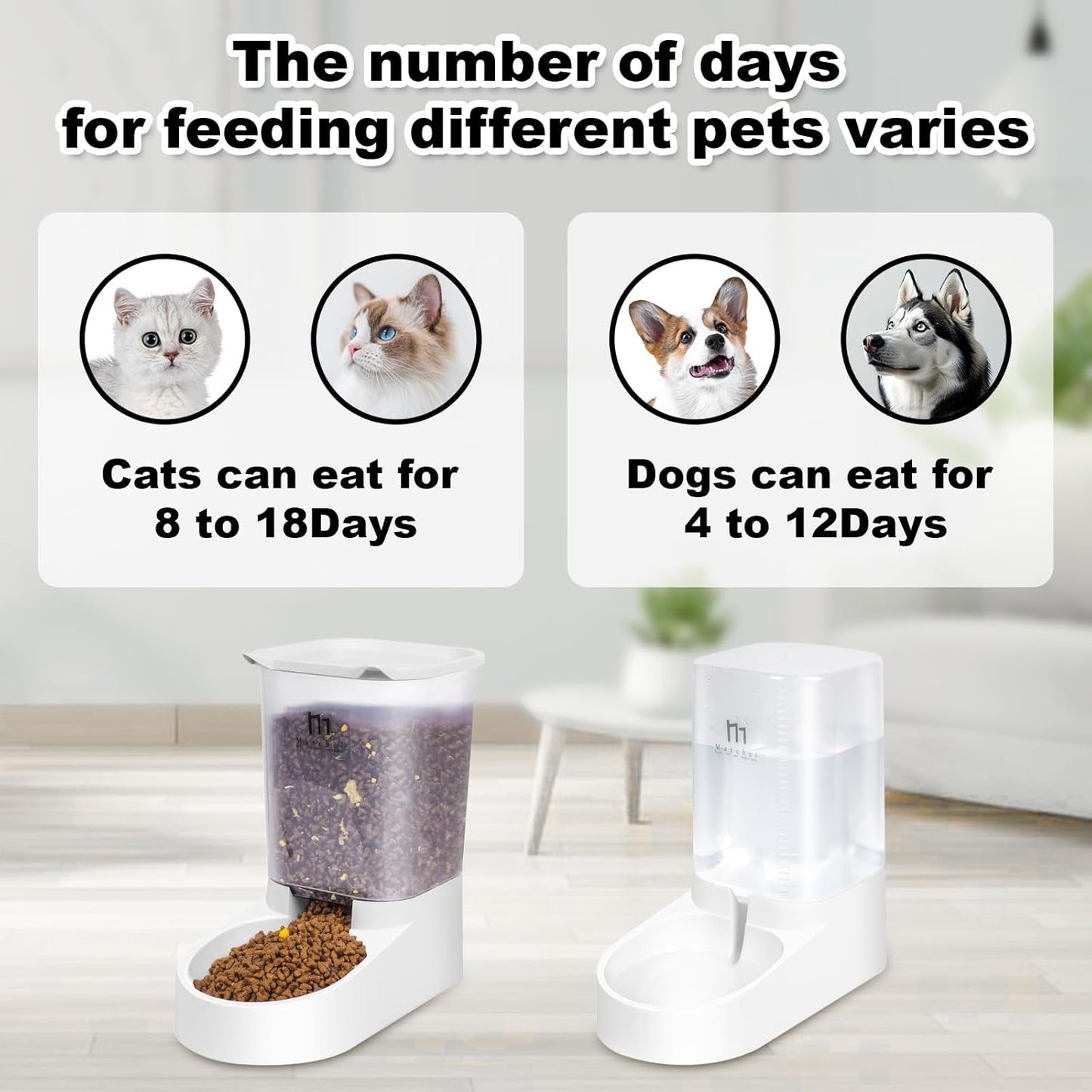 Marchul Dog Feeder and Water Dispenser, Automatic Gravity Dog Food Dispenser with Silicone Mat, Pet Food Dispenser Set for Small Medium Dogs Puppy Kitten