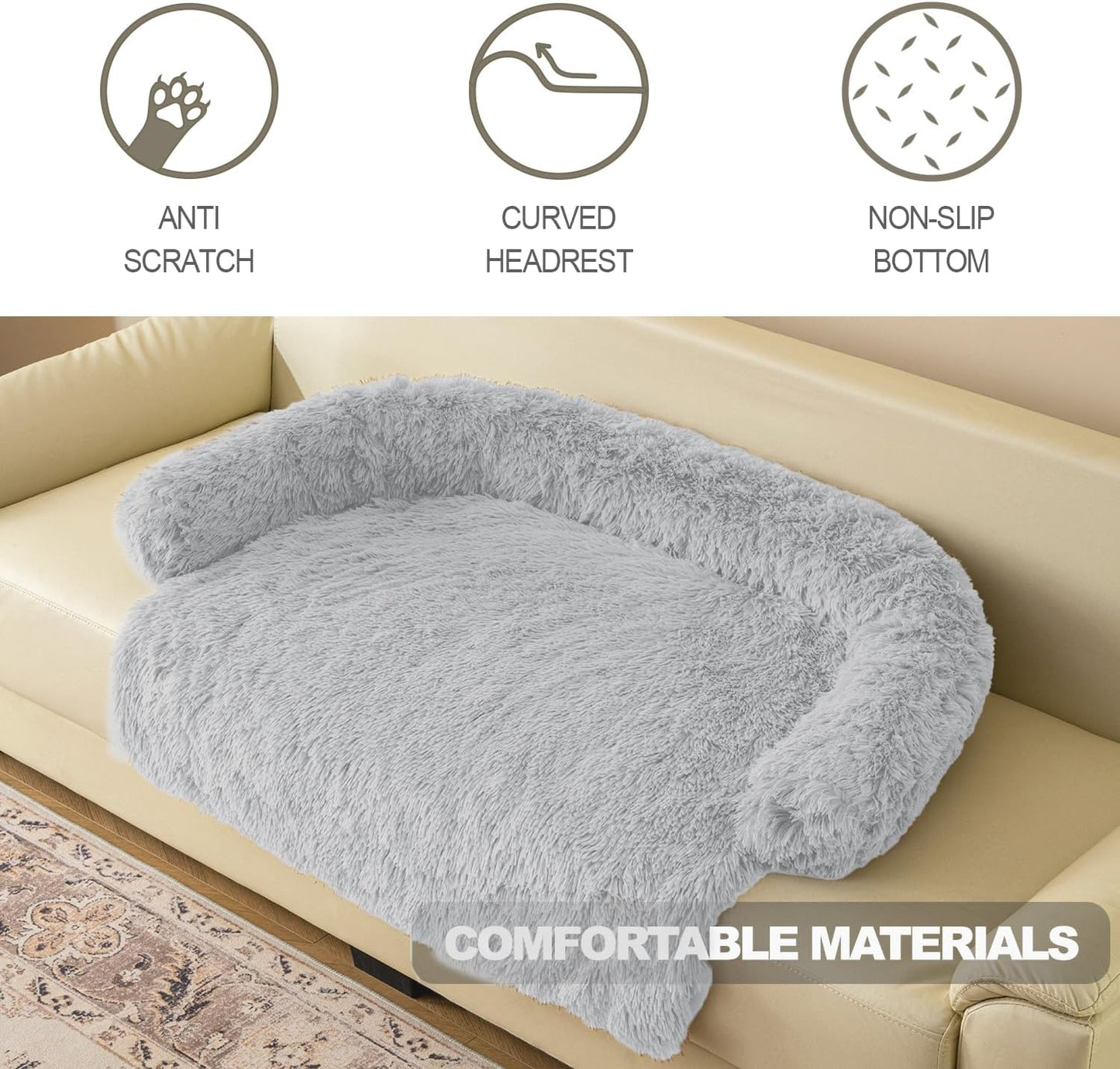 Calming Dogs/Cats Bed Mats, Dog Pad Washable Removable Couch Cover, Plush Long Fur Mat for Pets, Waterproof Lining, Perfect for Small, Medium and Large Dogs and Cats (Light Gray, 53"x39")