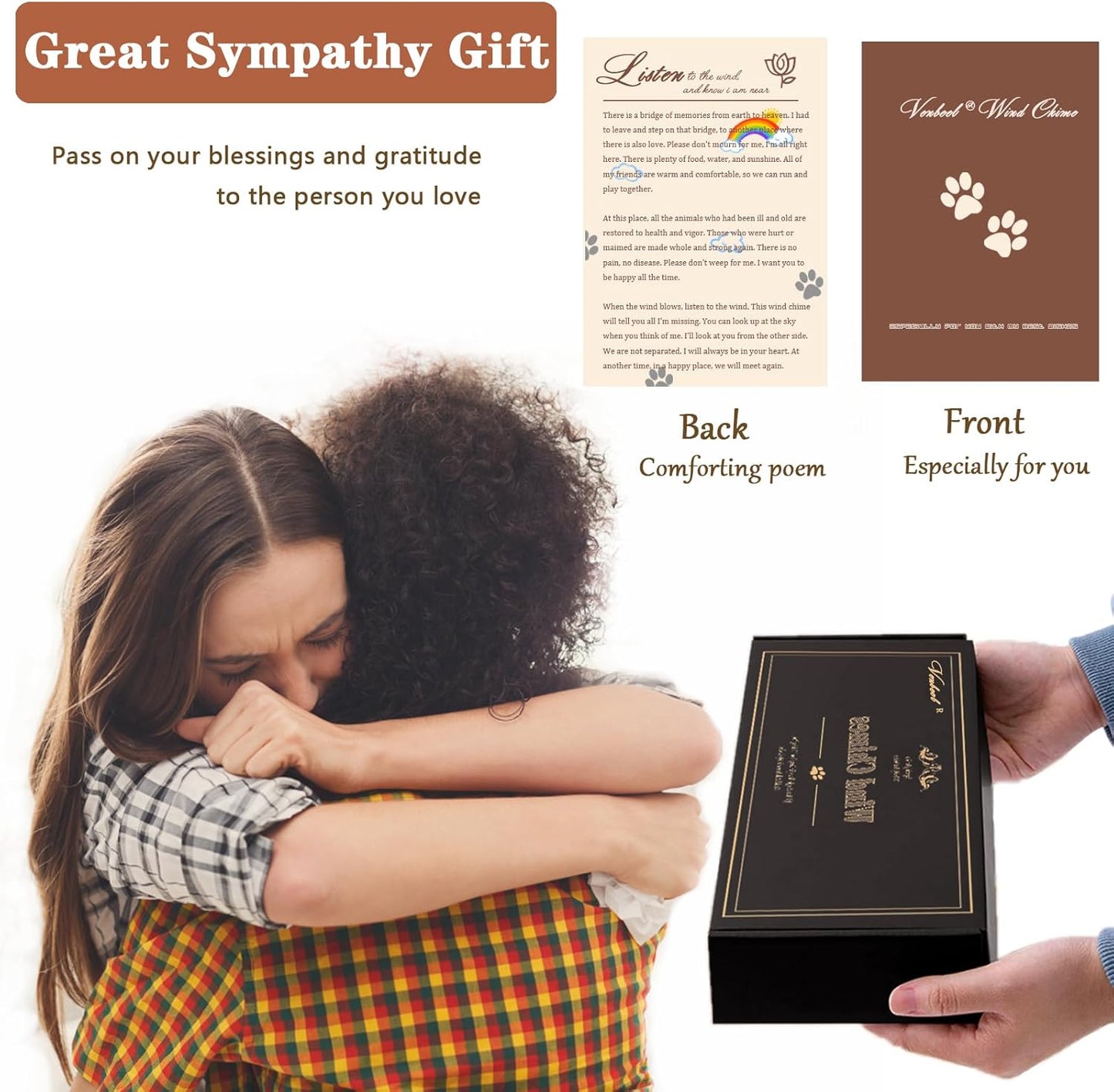 Dog Memorial Wind Chime, 28" Black Tombstone Dog Sympathy Windchime, Dog Memorial Gifts for Loss of Dog, Pet Loss Gifts, Dog Remembrance Passing Away Gift