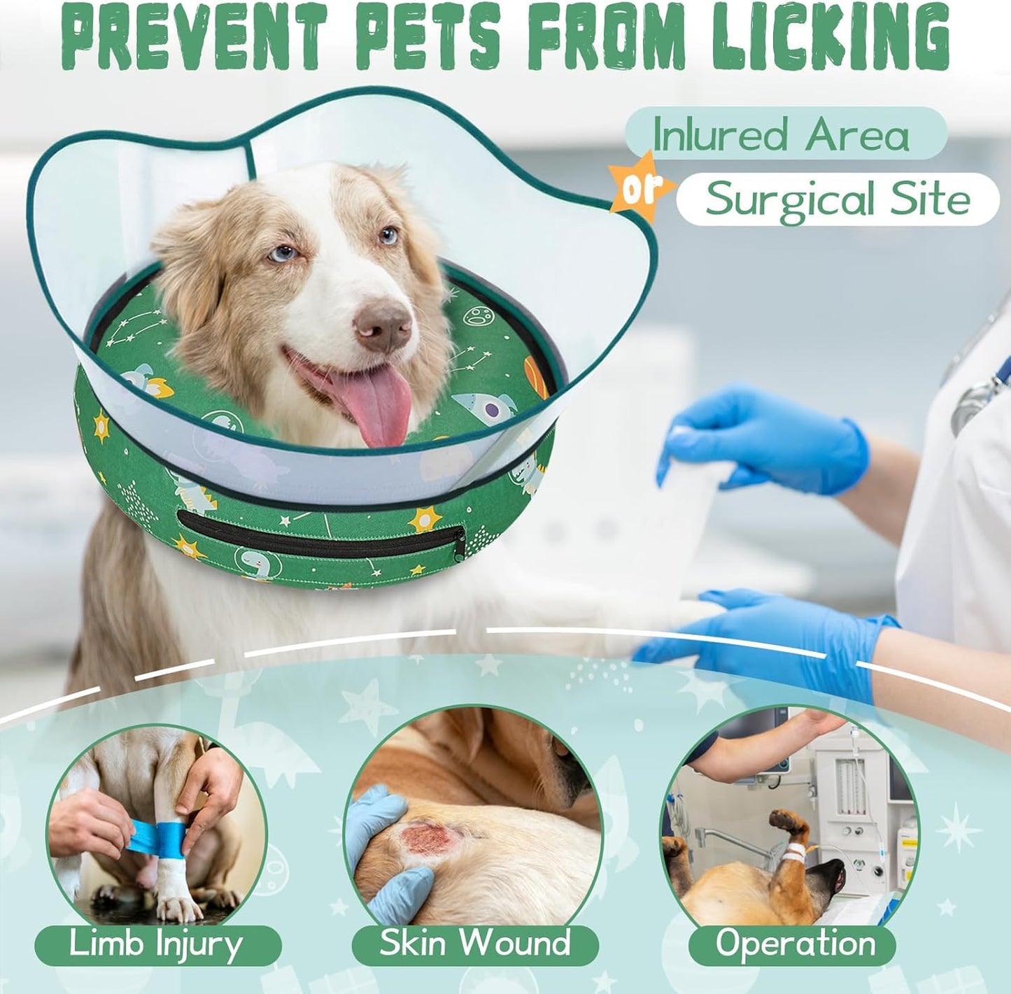 Elevated Inflatable Dog Cone Collar to Stop Licking, Doggie Donut Collar After Surgery, Soft Dog Cone Alternative for Small Medium Large Dogs