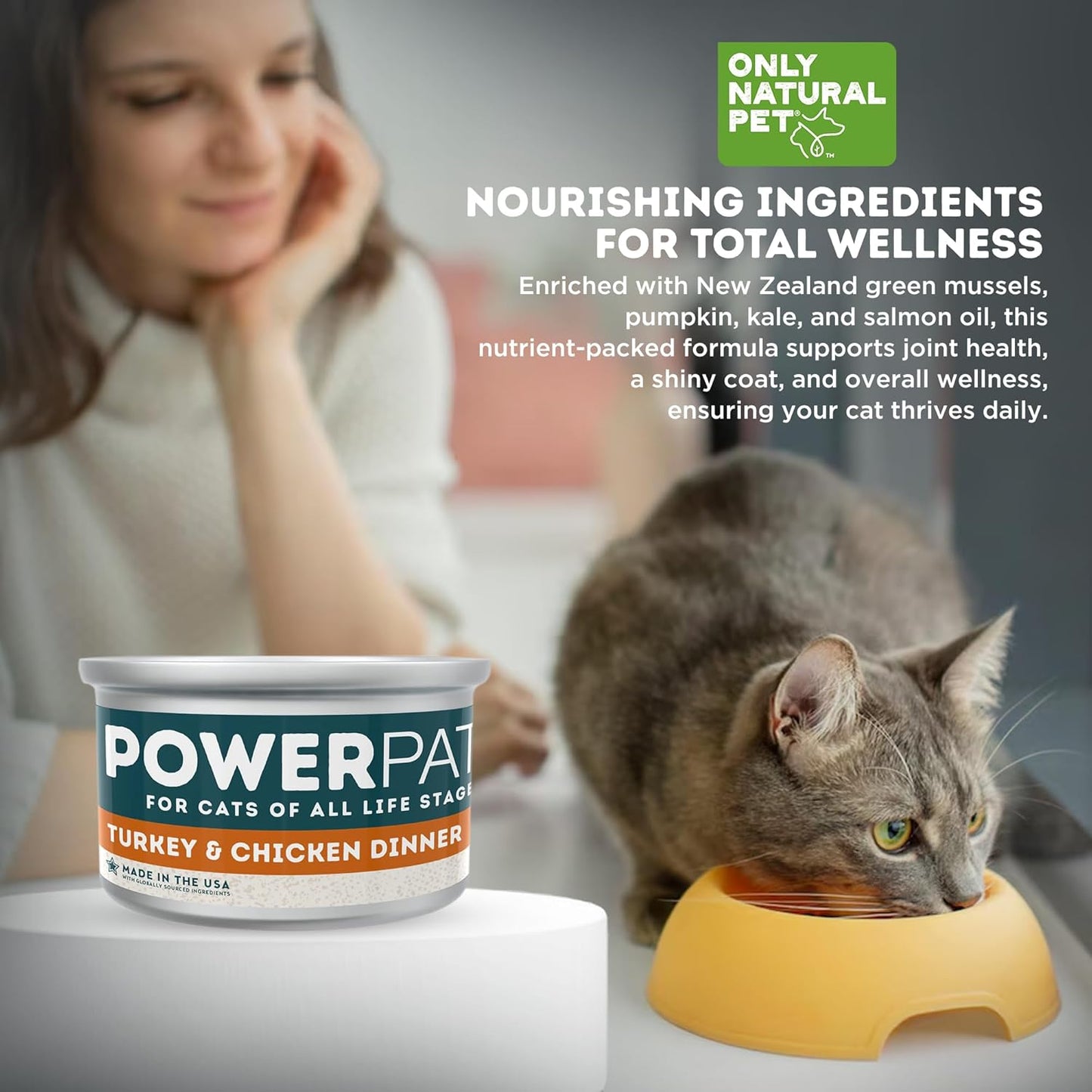 Only Natural Pet PowerPate Grain-Free Turkey & Chicken Dinner Wet Cat Food - High Protein, Healthy Balanced Nutrition for Kittens & Cats of All Life Stages, 2.75 oz Cans, Case of 12 (T)