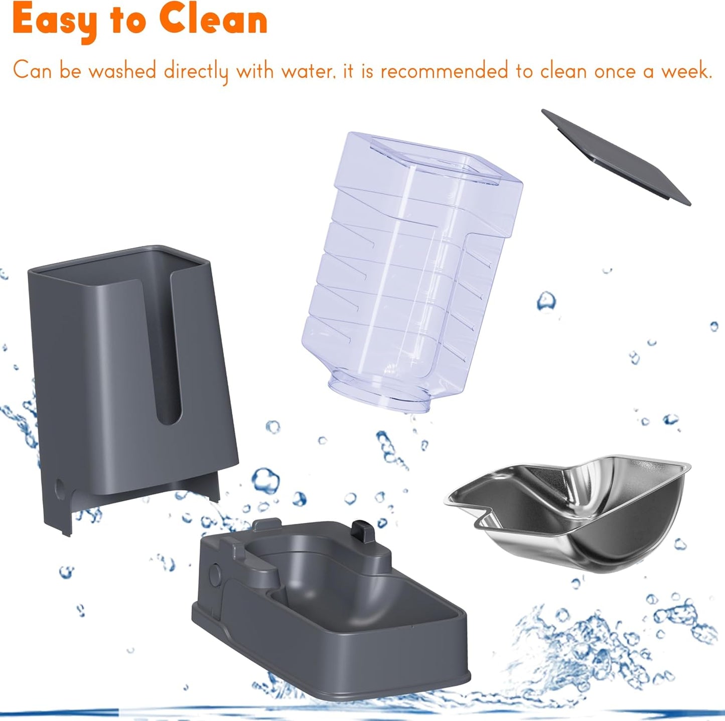 Cat Food Dispenser and Cat Water Dispenser Set with Stainless Steel Bowls Gravity Dog Feeder for Small Medium Big Cat Dog Pet Puppy Kitten, 1 Gallon x 2