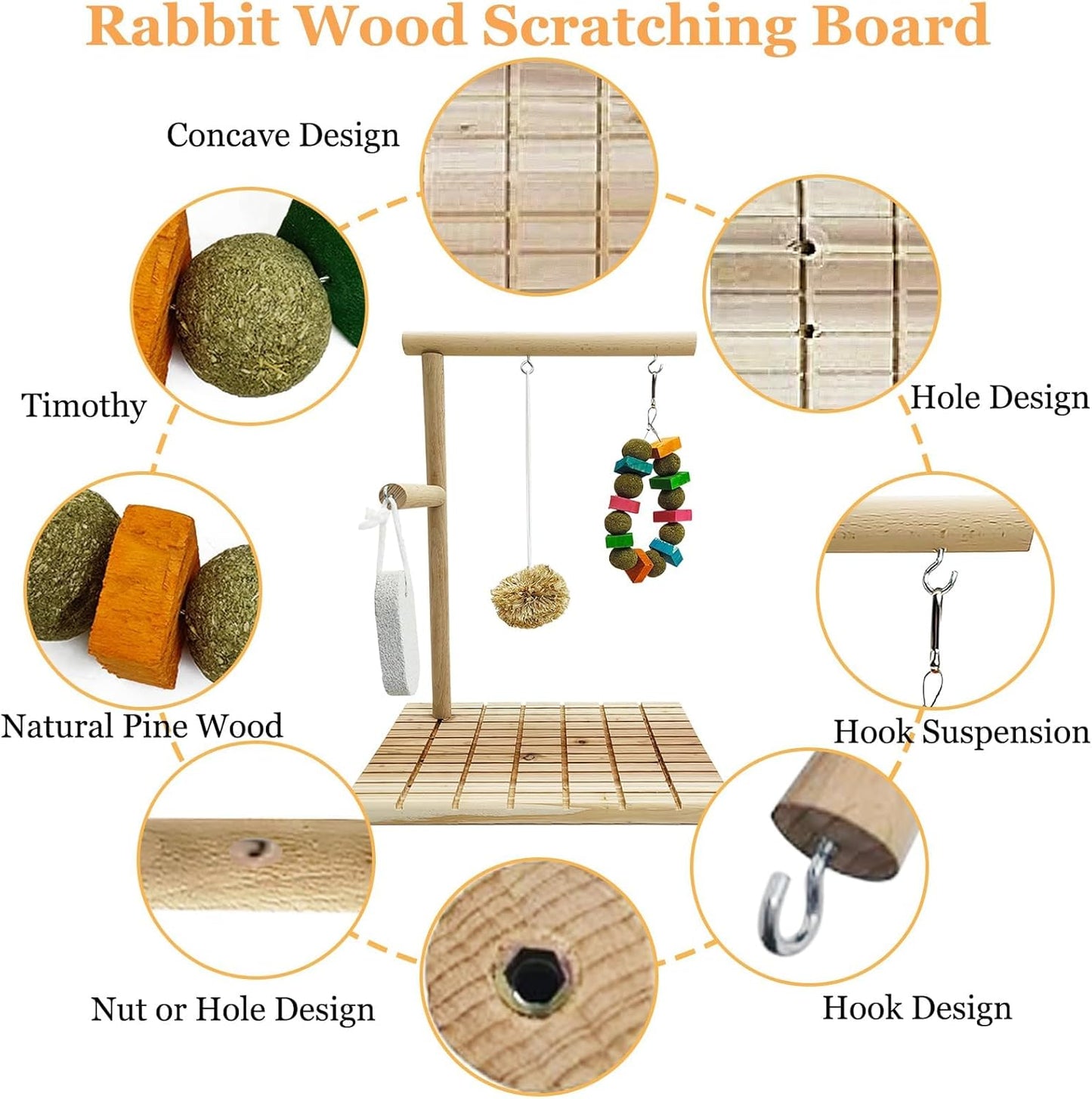 Hamiledyi Rabbit Toys for Bunnies Boredom Indoor Rabbit Scratching Board Bunny Chew Toys for Teeth Grinding Natural Fruit Wood and Corn Cob Timothy Ball Chewing Toys for Rabbits Other Rodent Pets