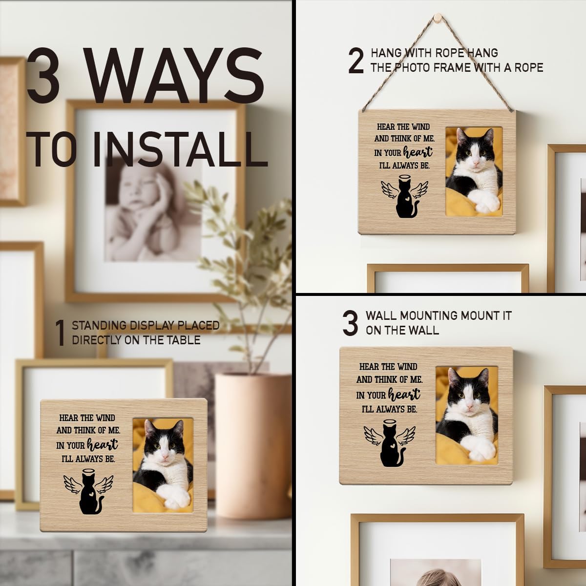 Pet Memorial Gifts for Cats, Cat Memorial Gifts for Loss Of Cat, Pet Loss Sympathy Gift Picture Frame, Pet Loss Gifts, Pet Remembrance Gift Cat Memorial Photo Frame for Desk Shelf Table Top Decor