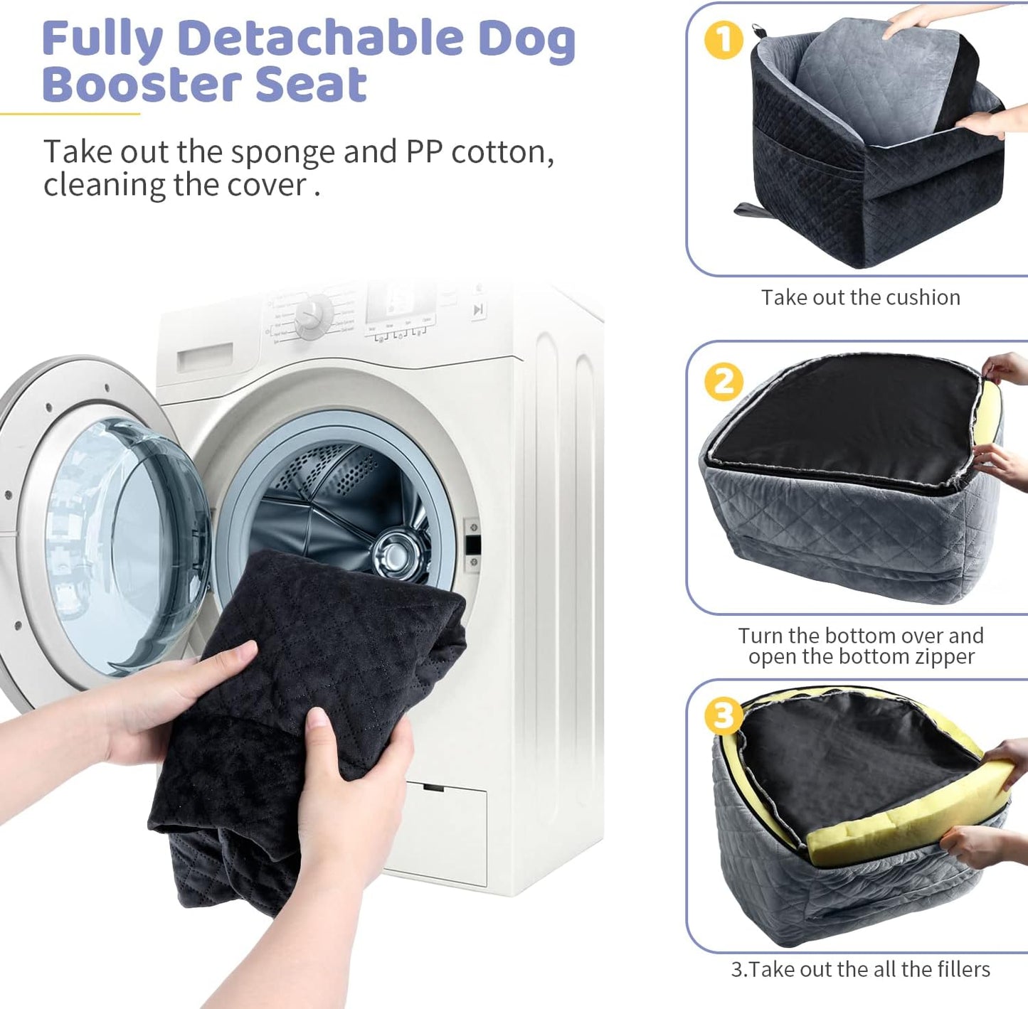 Dog Car Seat for Small/Medium Dogs, Upgrade Dog Booster Seat,Detachable and Washable Pet Car Seats with Thick Cushion Safety Leash and Storage Pockets(Black/Grey)