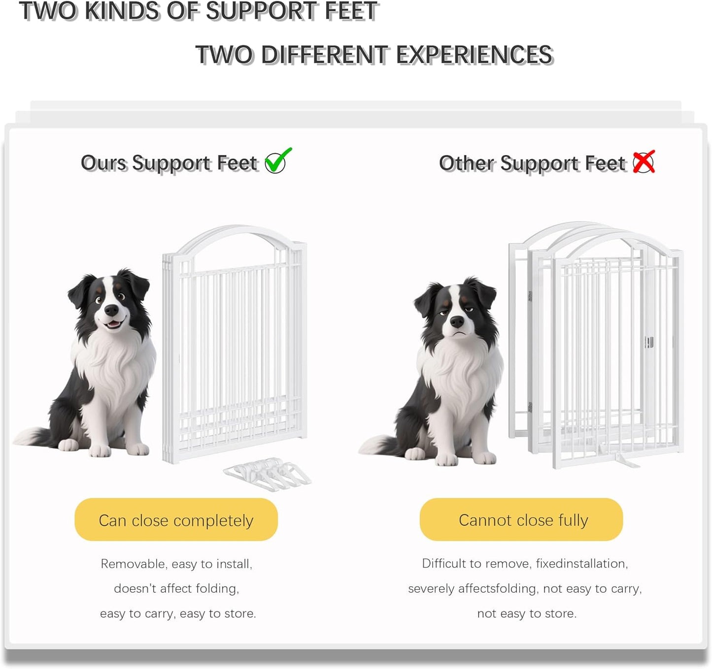 4NM Metal No Drilling Expandable Dog Gate, Extra Wide 96", Extra Tall 32" Free Standing Pet Gate with Door, Gates for Dogs Outdoor or Indoor, with 3PCS Support - White