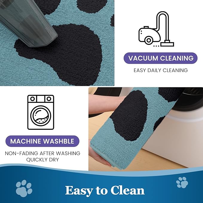 Buganda Dog Door Mat for Muddy Paws, Absorbent Dirt Trapper Washable Indoor Doormats, Non Slip Low-Profile Mud Mat for Dogs, Front Entrance Doormat for Inside Floor (36x24 Inches, Blue)