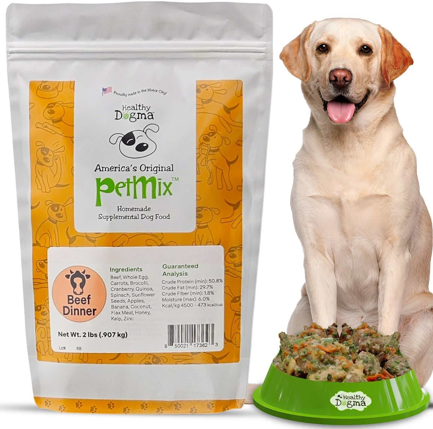 Healthy Dogma - PetMix Dehydrated Dog Food - Beef Dinner - Raw Food - Gluten Free, Clean Ingredient Food - No Preservatives, Homemade Dog Food Beef Recipe (2 lbs)