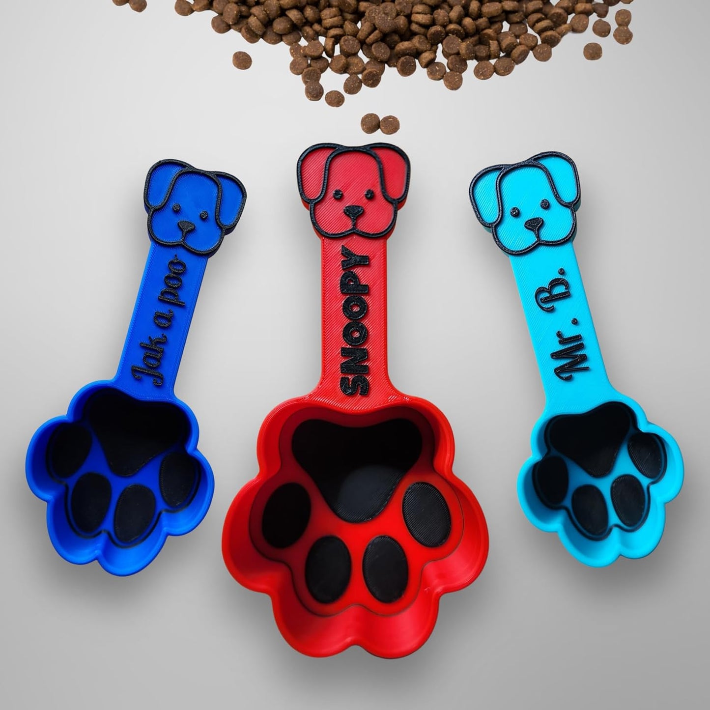 Personalized Dog Food Scoop, Paw Print Pet Food Measuring Cup with Pup Face Handle and Name, Kibble Scoop (5.33 oz – 2/3 cup)