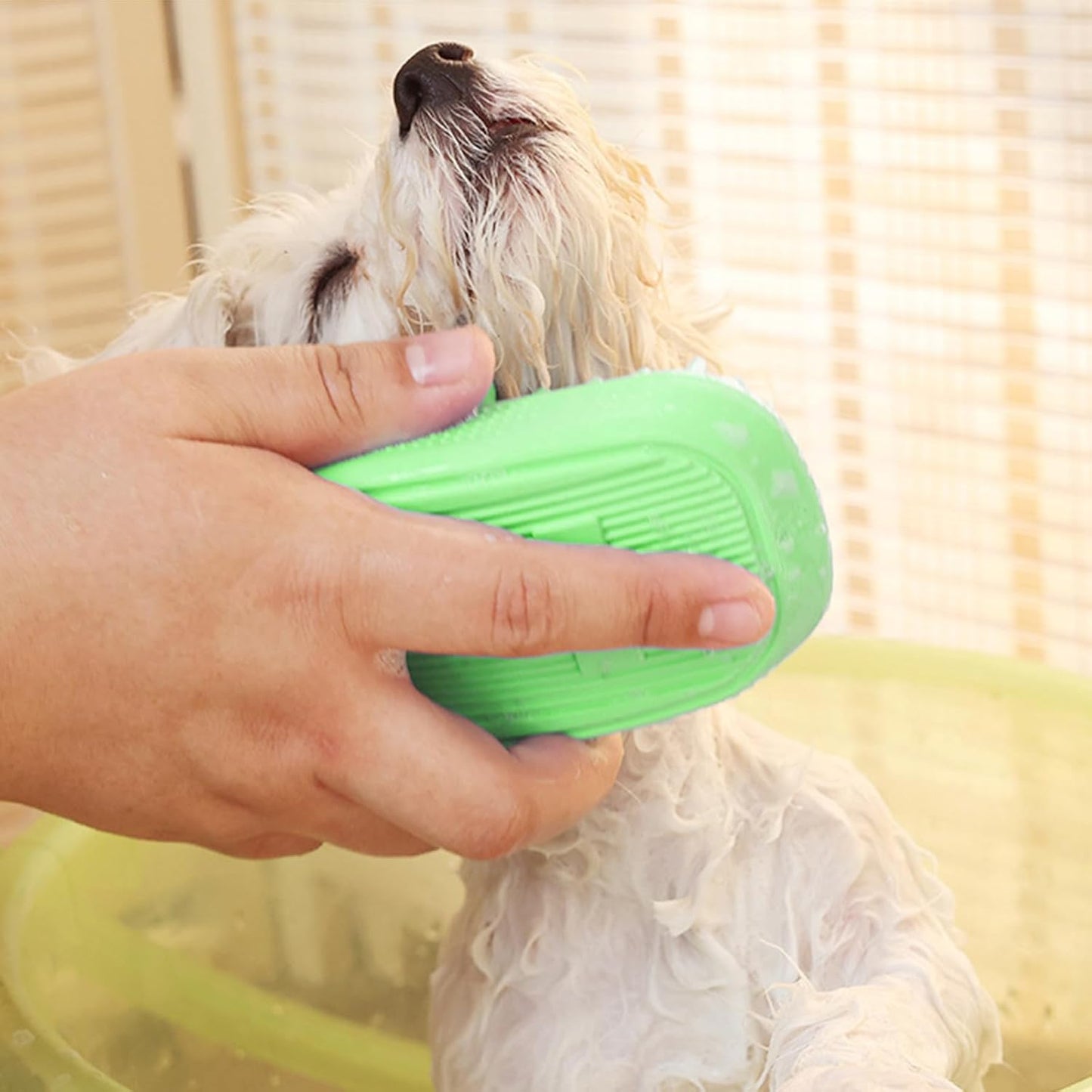 Dog Bath Brush, Pet Silicone Shampoo Brush, Rubber Shower Wash Curry Brush for Short Long Haired Dogs Cats Shedding Grooming and Massage, Pet Rubber Brush Removes Loose & Shed Fur