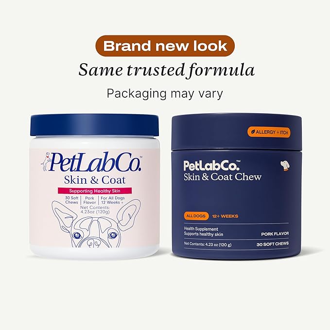 PetLab Co. Skin & Coat Chew - Optimize Scalp and Fur Condition with a Tasty Dog Chew, Packed with Beneficial Fatty Acids, Vitamins and Apple Cider Vinegar - Packaging May Vary
