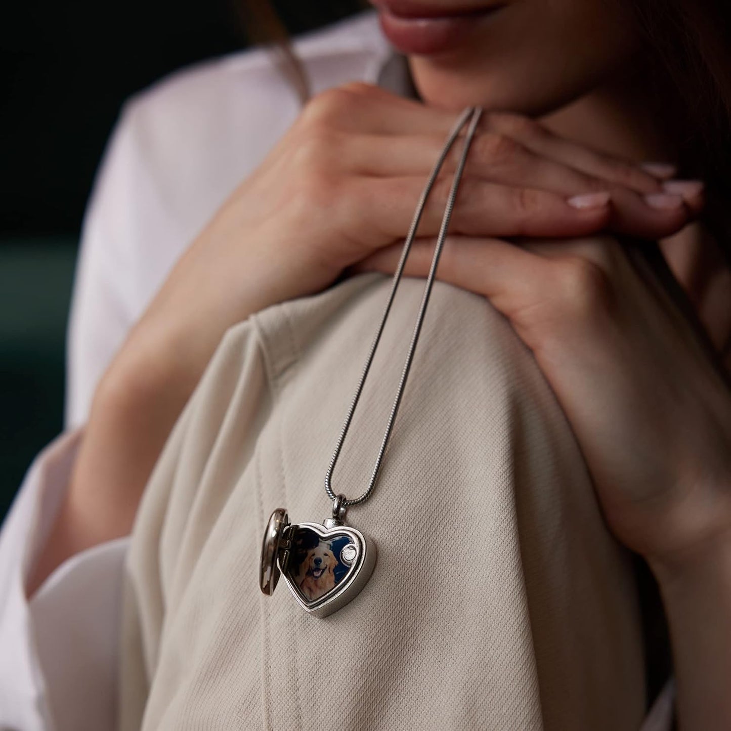 Farfume Personalized Pet Urn Necklace for Dog Cat Ashes Cremation Pet Memorial Customized Photo Text Engraving Pendant Keepsake Funeral Jewelry