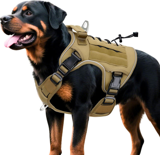 Heavy-Duty Tactical Dog Harness for Large Dogs, No Pull Adjustable Reflective Pet Vest with Molle System, K9 Military-Grade Control for Service Training, Outdoor & 10+ Breeds, Khaki, X-Large